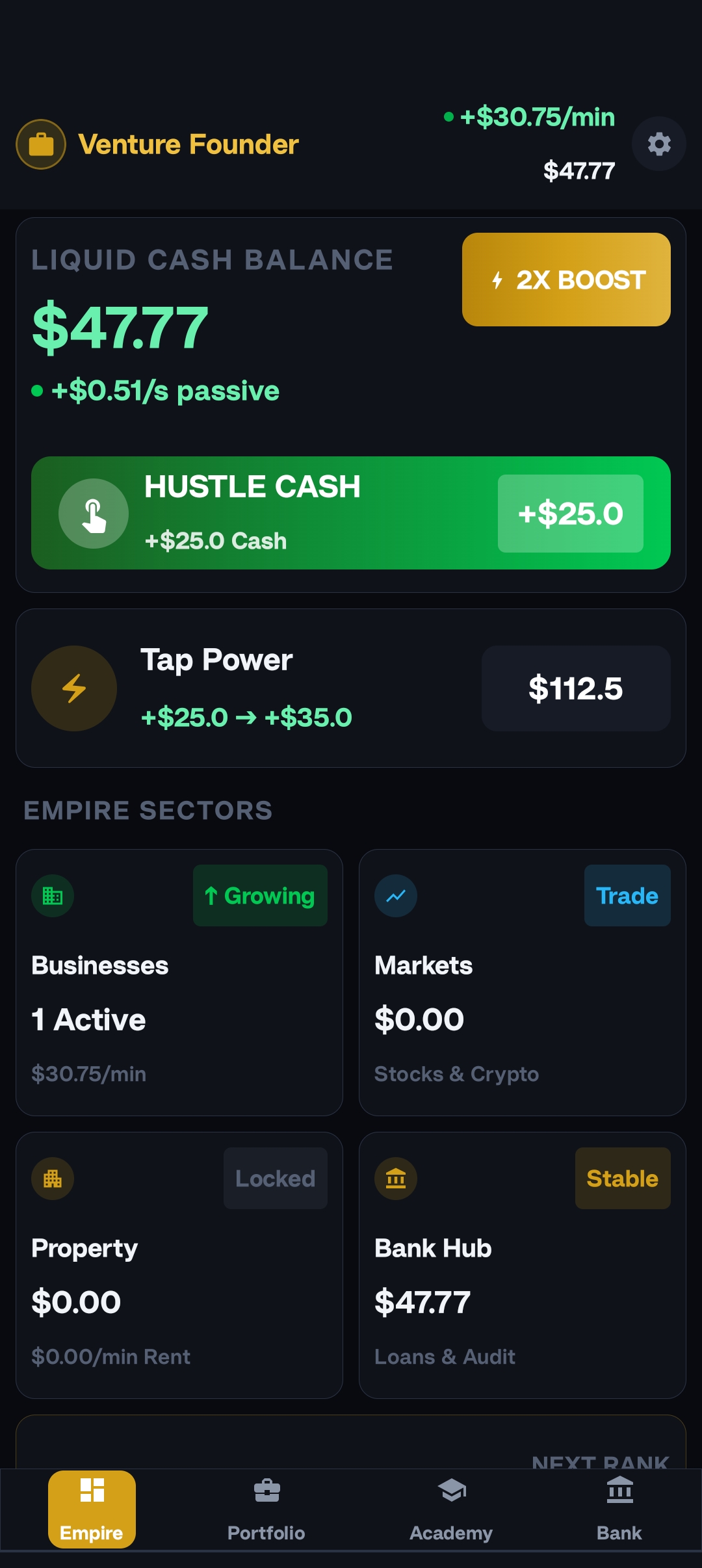 Venture Empire In-Game Dashboard Screen by Dhaval Vadher